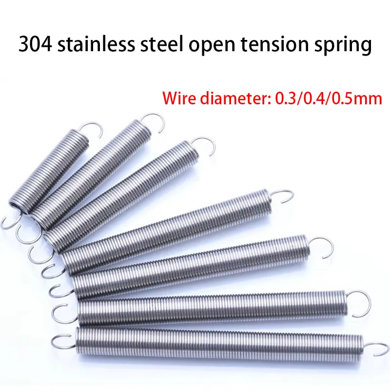 304 Stainless Steel S-Shaped Hook Tension Spring Wire Diameter 0.3/0.4/0.5mm, Length 10-120mm