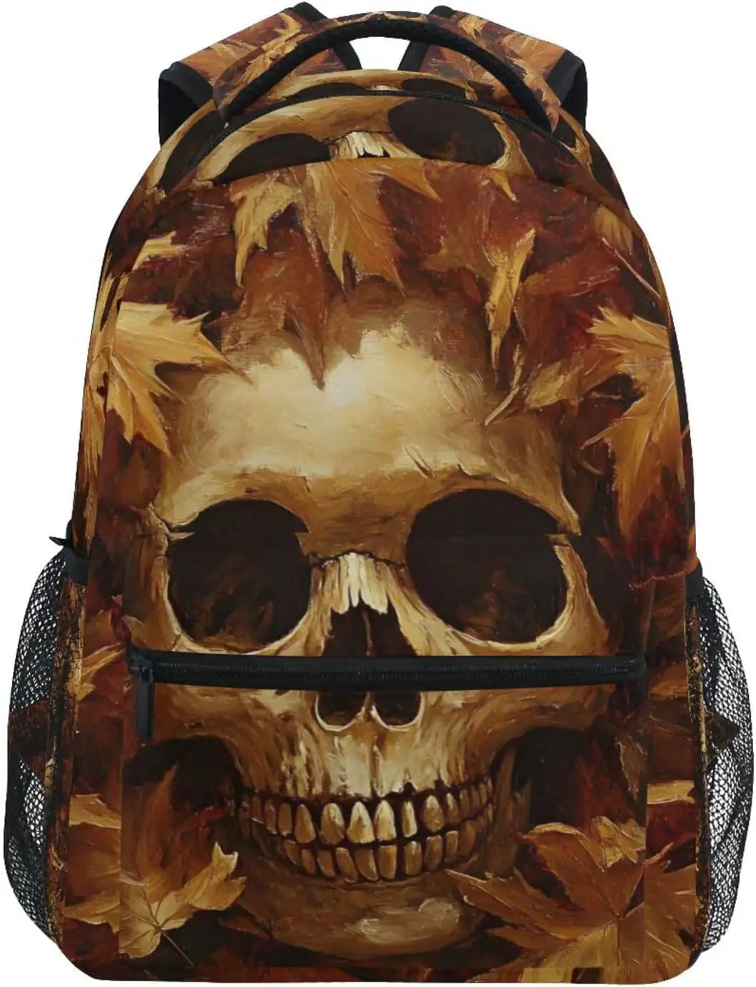 

Kid Backpacks (Brown Leaves Skull), Boys Girls Schoolbags Book Bag for Travel Hiking School Medium Size