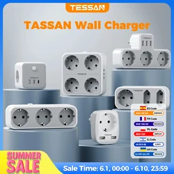 Regleta TESSAN EU KR con enchufes de CA y puertos de carga USB Adaptador de enchufe de pared múltiple para oficina en casa