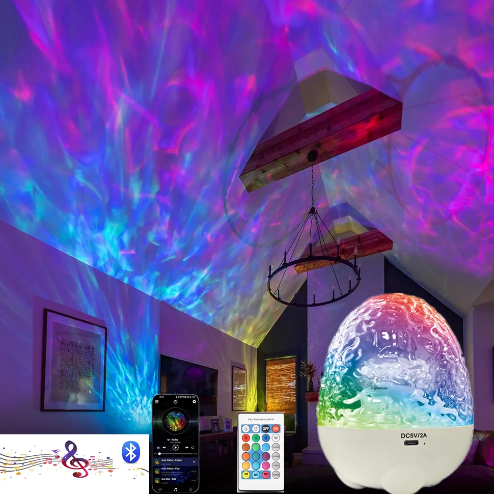 

Ночник, волновая проекционная лампа, беспроводная перезаряжаемая красочная лампа с Bluetooth-плеером, туманная лампа с сенсорным и дистанционным управлением для спальни, детского дня рождения, украшения, атмосферное освещение, лампа для сна