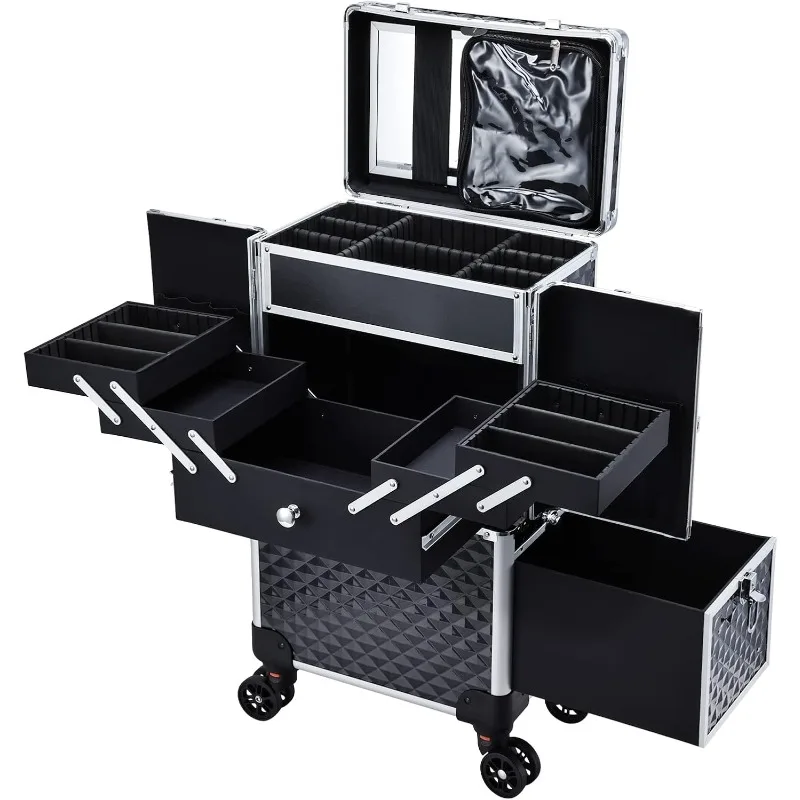 Professional Makeup Artist Rolling Train Case Multi-functional Cosmetic Train Case Large Trolley Storage Case for Nail