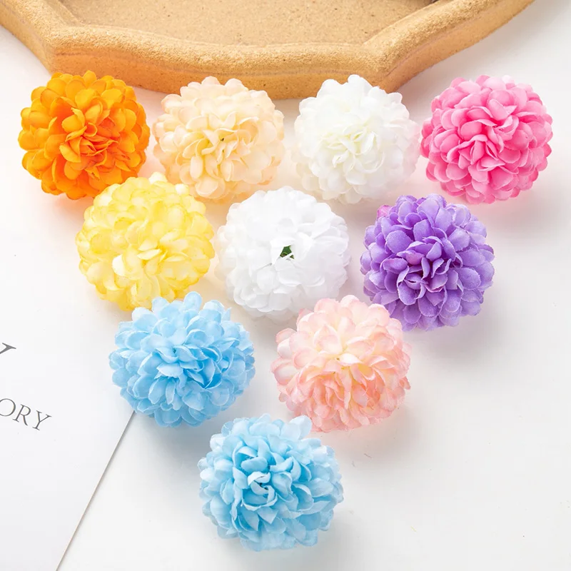 5CM 10pcs Multi-Layer Silk Chrysanthemum Heads Artificial Flowers Cheap for Home Wedding Decoration Diy Wreath Bride Bouquet