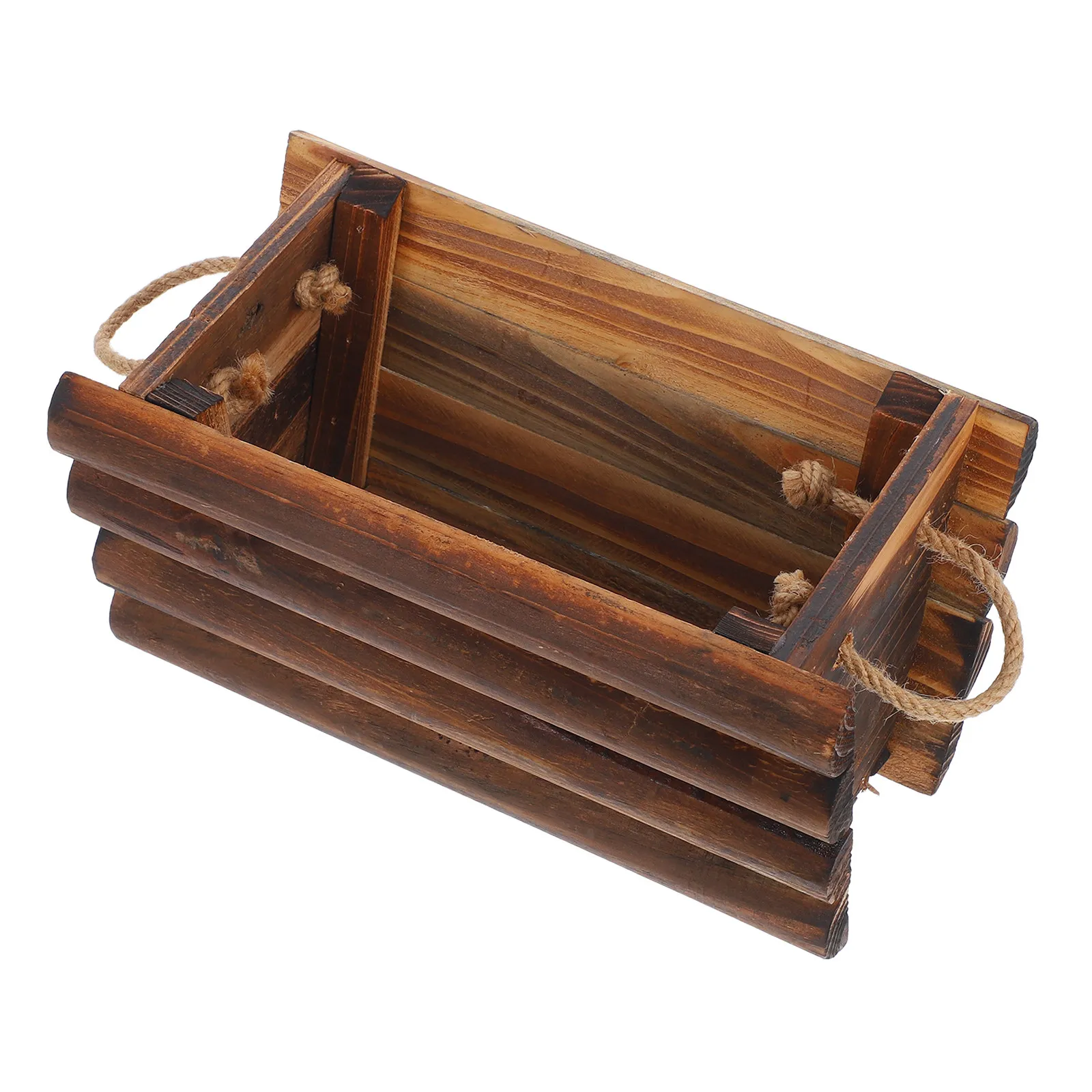 Wooden Rectangle Planter Box Carbonized Succulent Flower Pot Rustic Wood Container Garden Balcony Tabletop Herb Vegetable