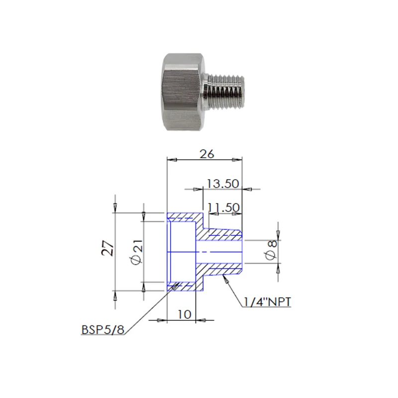 Stainless Stainless 5/8 Female To 1/4 Male Coupler with Silicone Washer Shank Adaptor Brand New