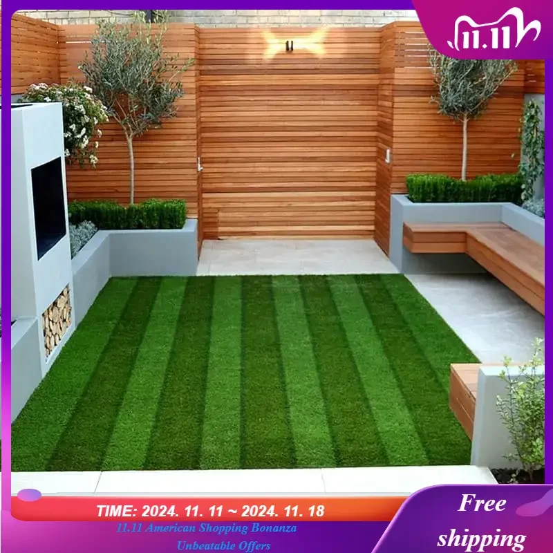 Artificial Grass Turf Lawn Fake Grass 0.8 Inch Pile Height 11FTX11FT Realistic Synthetic Grass PU Backing Indoor/Outdoor