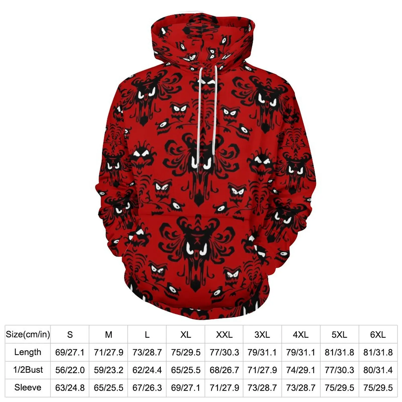 Red Haunted Mansion Hoodies Retro Print Street Fashion Oversized Hoodie Couple Long-Sleeve Kawaii Custom Casual Sweatshirts