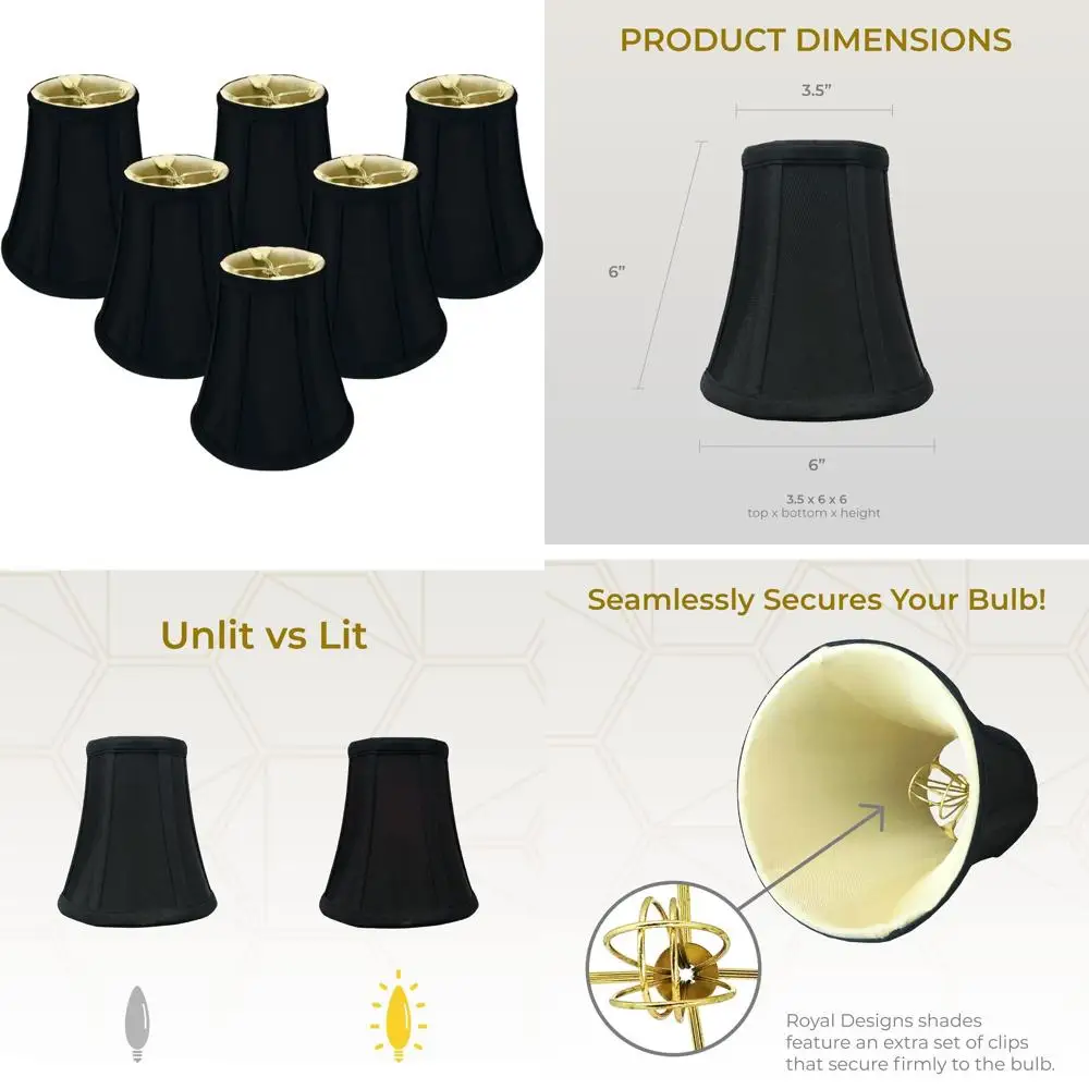 

Базовые абажуры True Bell с пламенным зажимом, черные, 3x6x6,25 дюймов, 6 шт., подходят для нескольких светильников