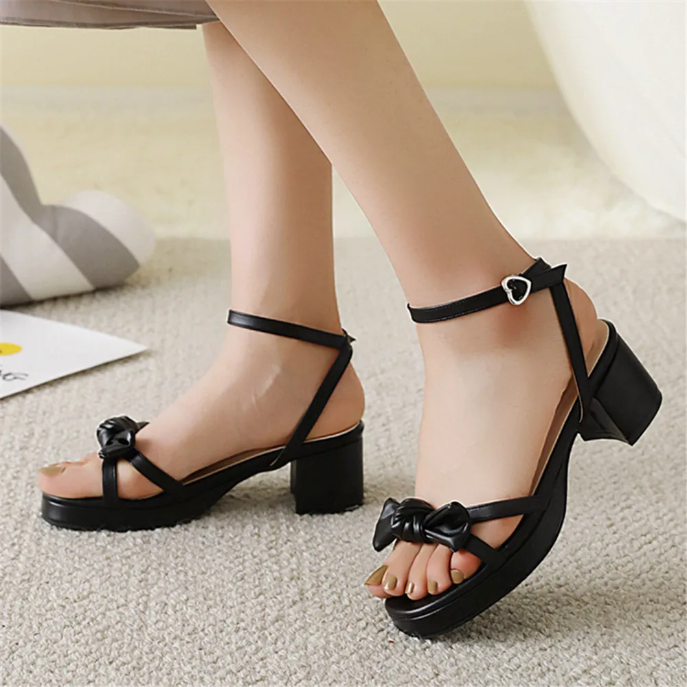 Fashion Casual Chunky High Heels Sandals for Women 2023 Summer Open Toe Elegant Bow Platform Sandalias Ladies Party Shoes 31 32