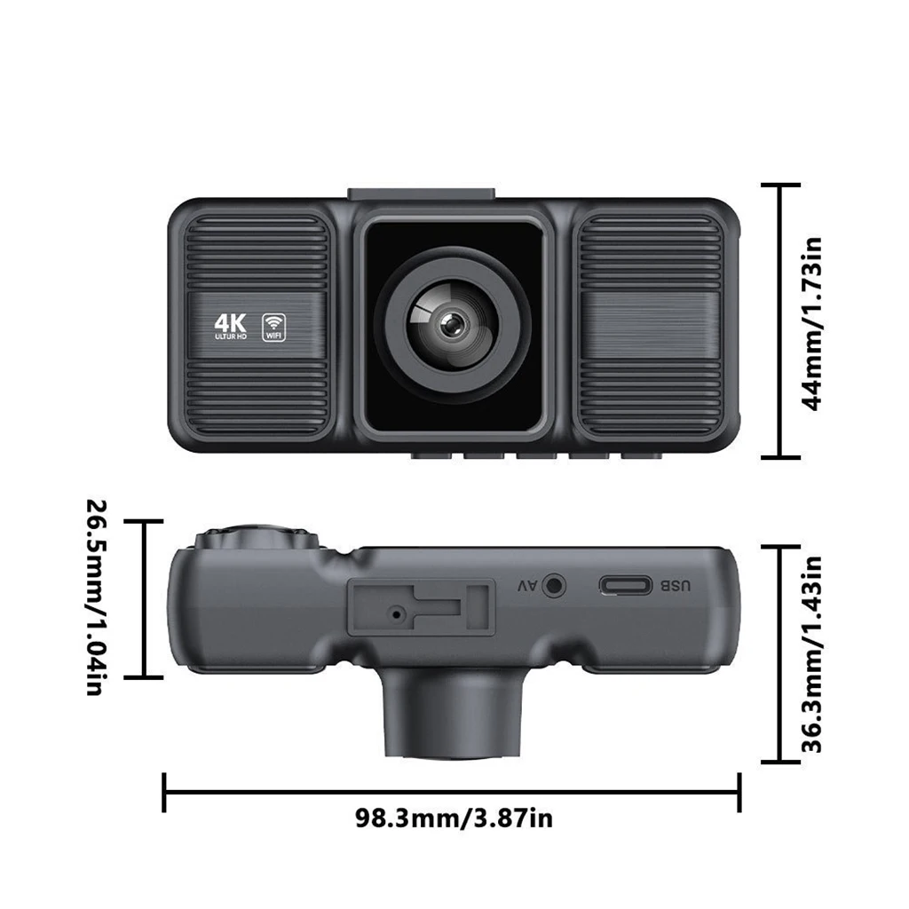 4K 2160P Dash Cam 3 Lens WiFi Car DVR Front Inside Rear Triple Camera 720P Video Recorder Allwinner G-sensor 24H Parking Monitor