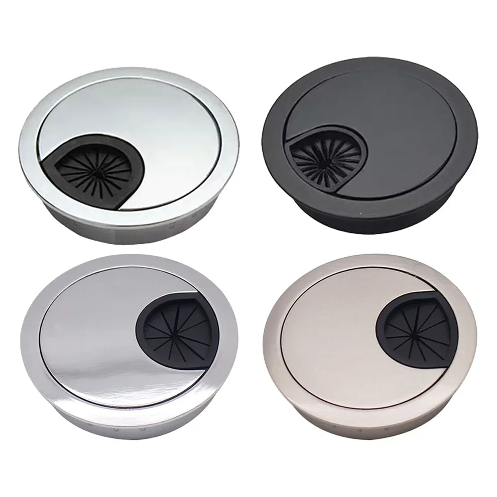 Cable Hole Cover Desk Table Cable Hole Cover Metal Grommet PC Computer Desk Round Cable Tidy Wire Hole Cover Chrome Brush