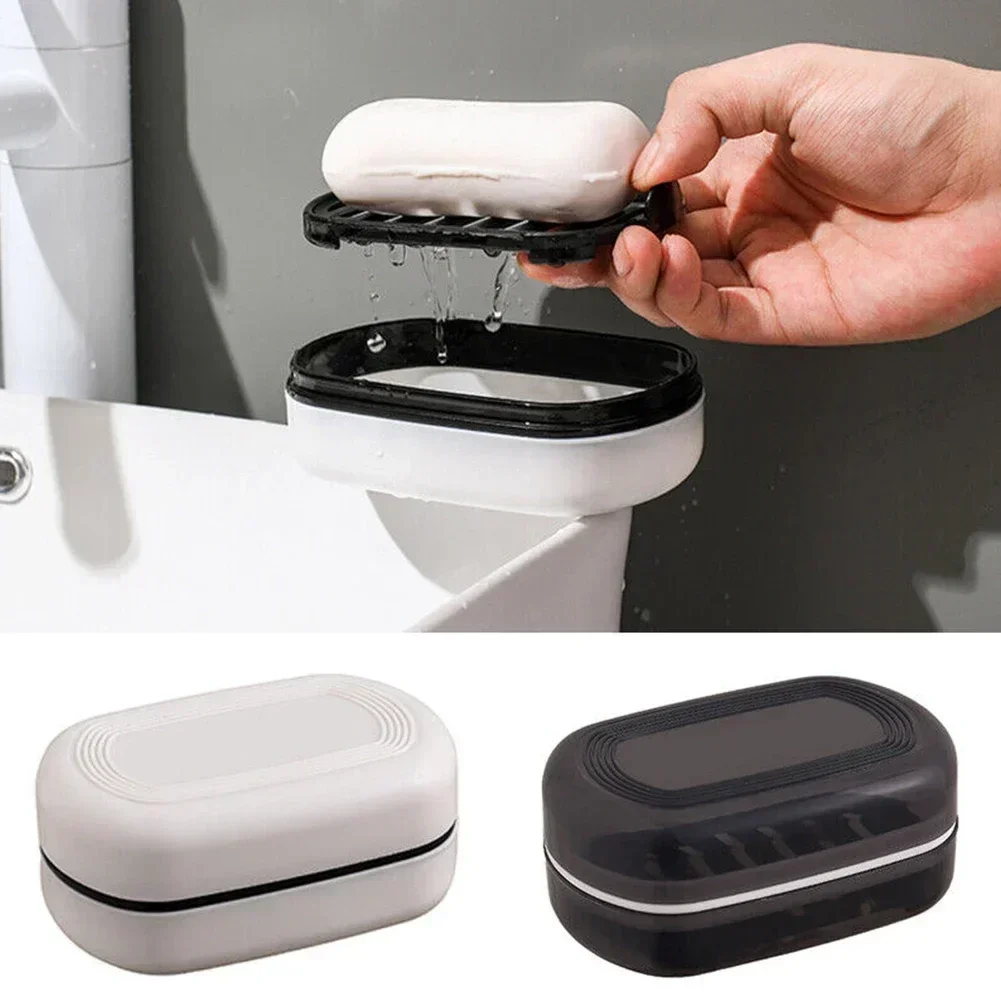 Multi-space Double Layer Design Soap Box Dish Holder Soap Case Travel White Bathroom Container Black PP Material