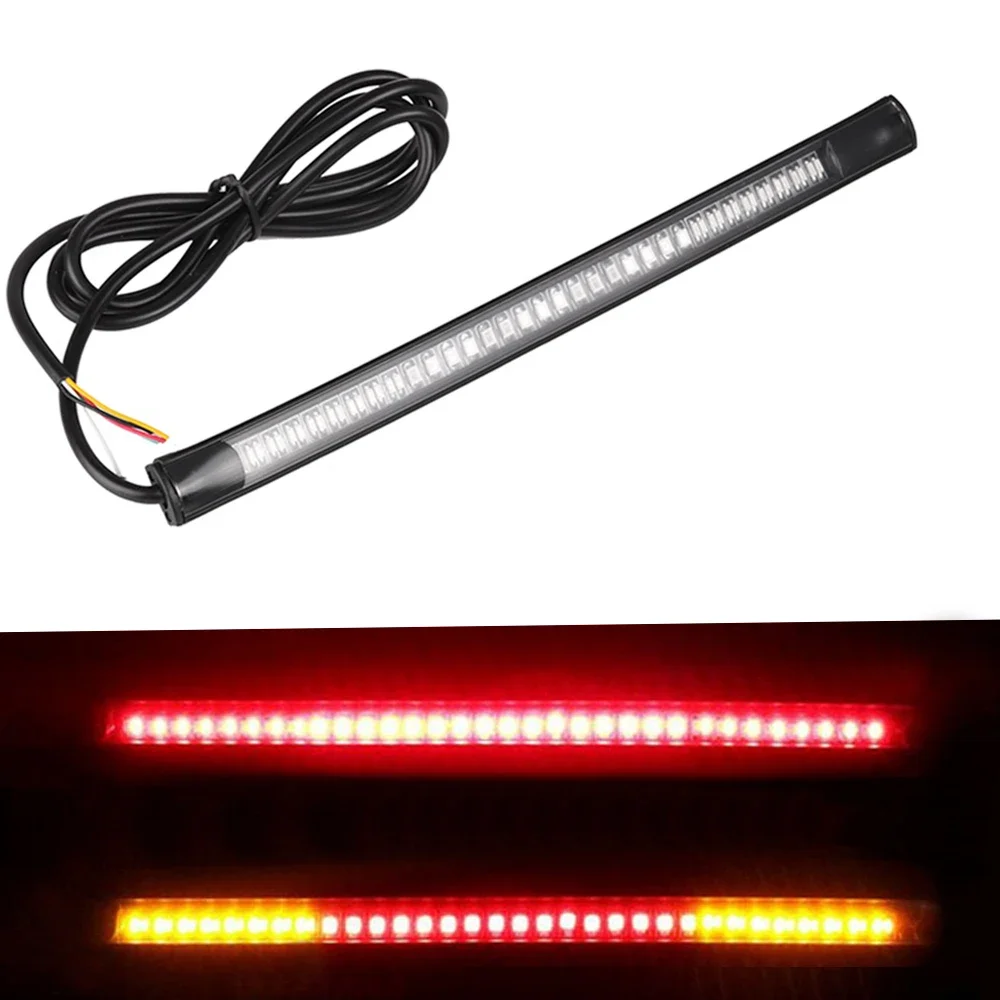 Flexible LED Motorcycle Light Bar Strip Tail Turn Signal Tail Rear Brake Stop Bulb Lamp Brake Light 2835 3014 48 SMD Dual Color