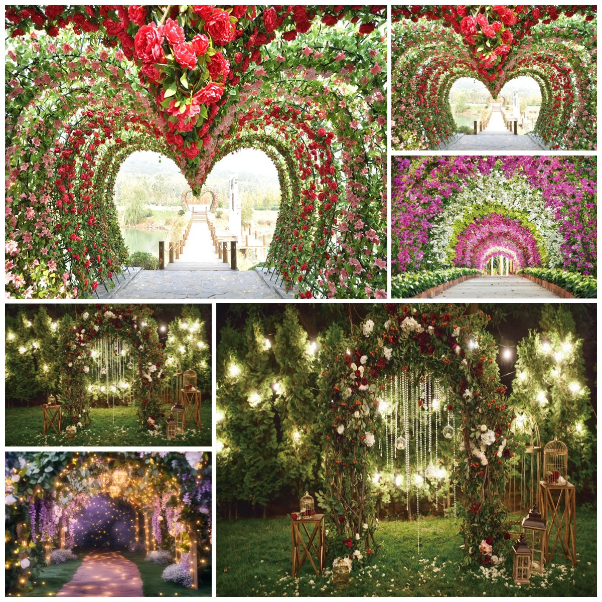 

Outdoor Wedding Decorations Backgrounds for Photographs Flower Floral Arched Heart Door Marriage Ceremony Decor Shooting Props