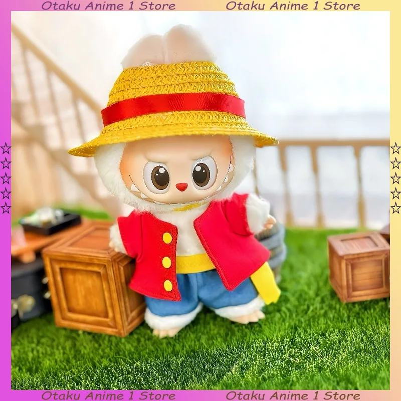 

Новая одежда для куклы Labubu, мультяшная шляпа-чоппер, рюкзак, соломенный рюкзак Луффи, комплект из 4 предметов, мини-плюшевая кукла, одежда, модные аксессуары для кукол