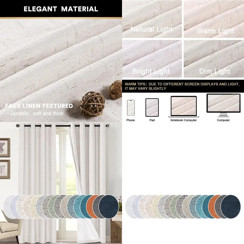 

Длинные плотные шторы цвета слоновой кости, 52, ширина x 108, с термоизоляцией и белой подкладкой для спален и гостиных, набор из 2 шт.