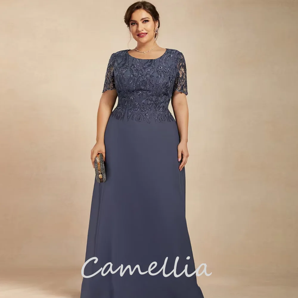 

Mother Dresses for Bride Customized Short Sleeves Formal Dress Lace O Neck Wedding Party Gown Floor Length vestido invitada boda