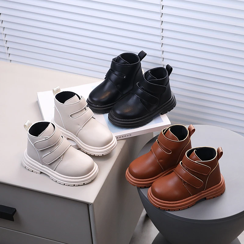

Children Winter Boots Buckle Fluffy Platform Toddler Kids Short Boot 21-30 Solid Color Warm Black Beige Matte Boys Girls Shoes