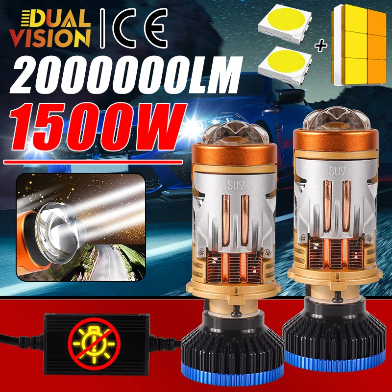 Dualvision Projector H4 Lens LED Car Headlight Bulb CANBUS Turbo Auto Bulb H4 High Low Beam Light Fog lamp bulb12V 24V 2000000LM