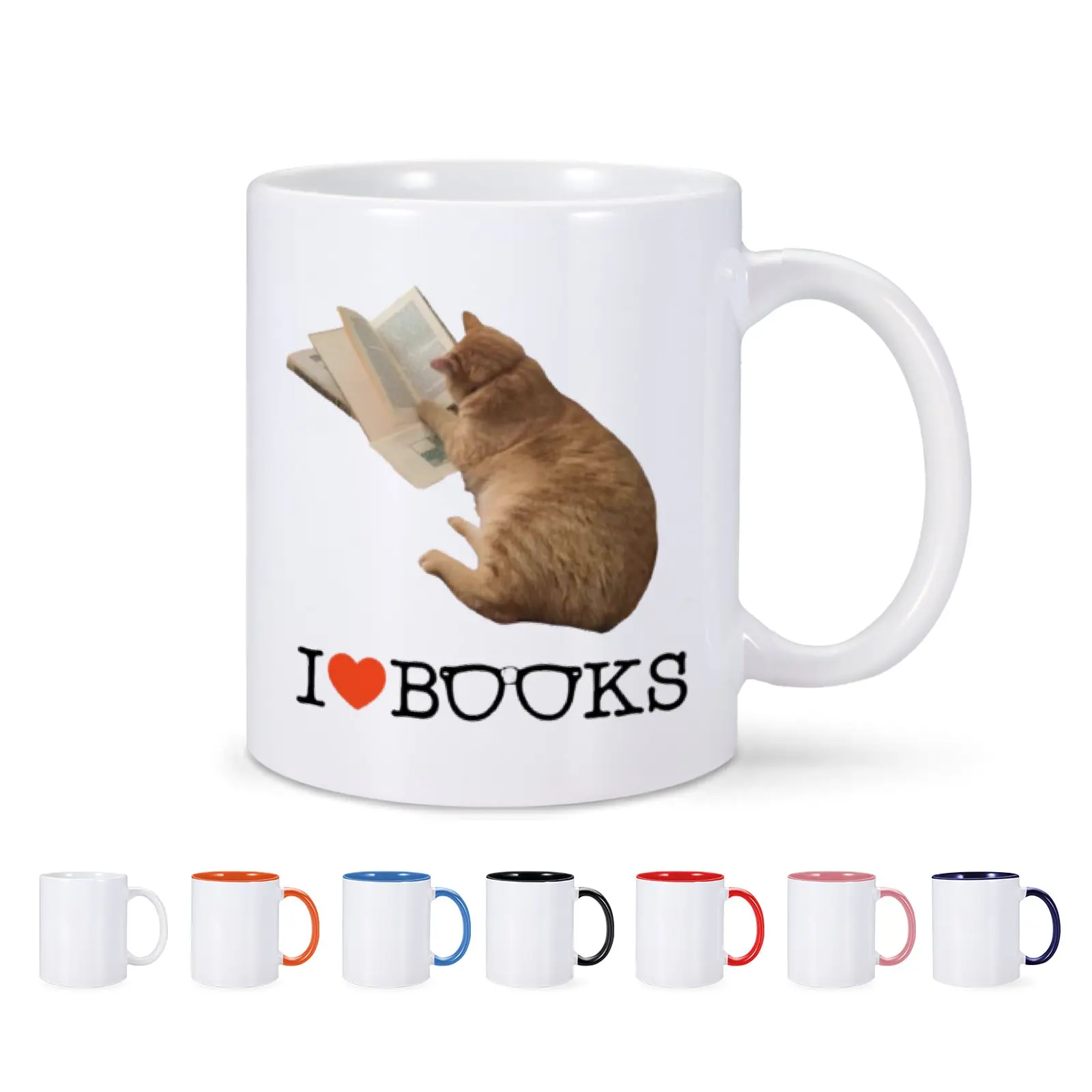 1PC 11oz Funny Cat Ceramic Coffee Mug I Love Books Cup Milk Tea Drinkware for Cat Lover Book Lover Reader Creative Unique Gift