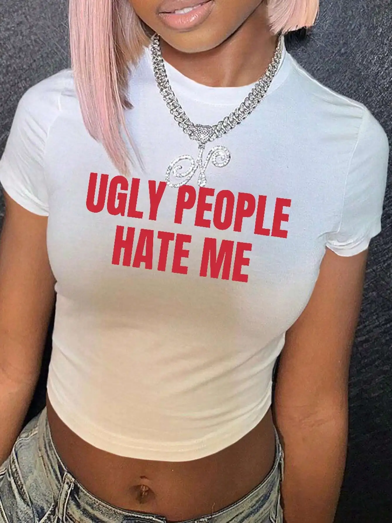 Sexy Damen-Outfit Sommer Slogan-Print Rundhals Kurzarm Crop Top Y2k Grafik Crop-T-Shirt 90er Jahre T-Shirt Kleidung für Frauen