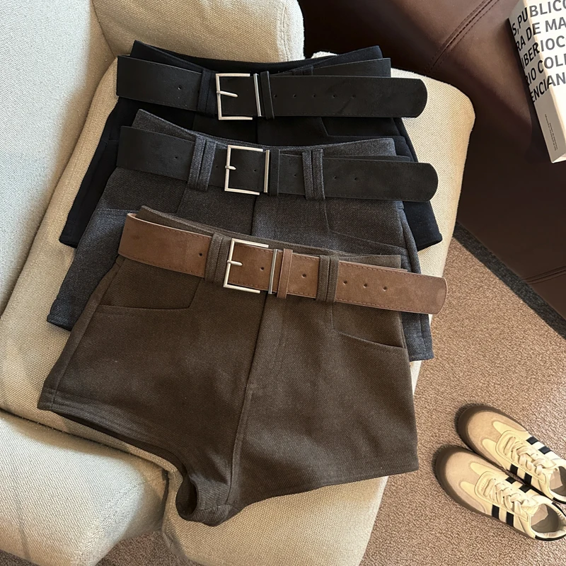 

Женские осенне-зимние широкие шорты с высокой талией, женская уличная одежда, однотонные шерстяные сапоги, короткие брюки