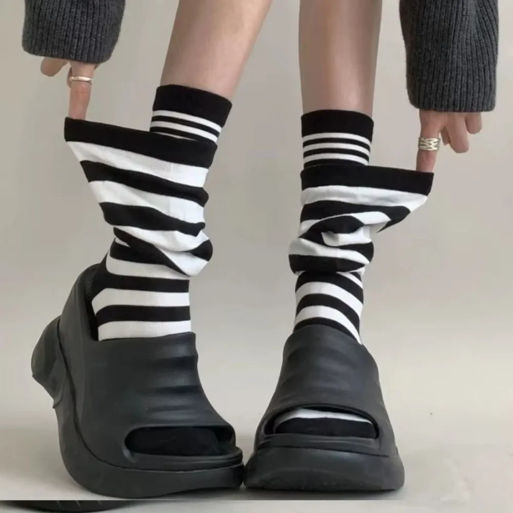 

4Pairs Fake Two Piece Ruffle Stripe Stocking Warm Patchwork Women's Leg Warmers Elastic Soft Mid-tube Socks Autumn/Winter