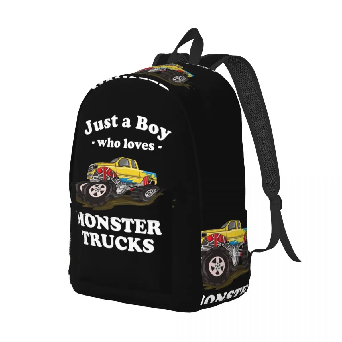 Just A Boy Who Loves Monster Trucks Backpack Daypack Large Capacity Kids BookBag School Bag Shoulder Bags for Men Women