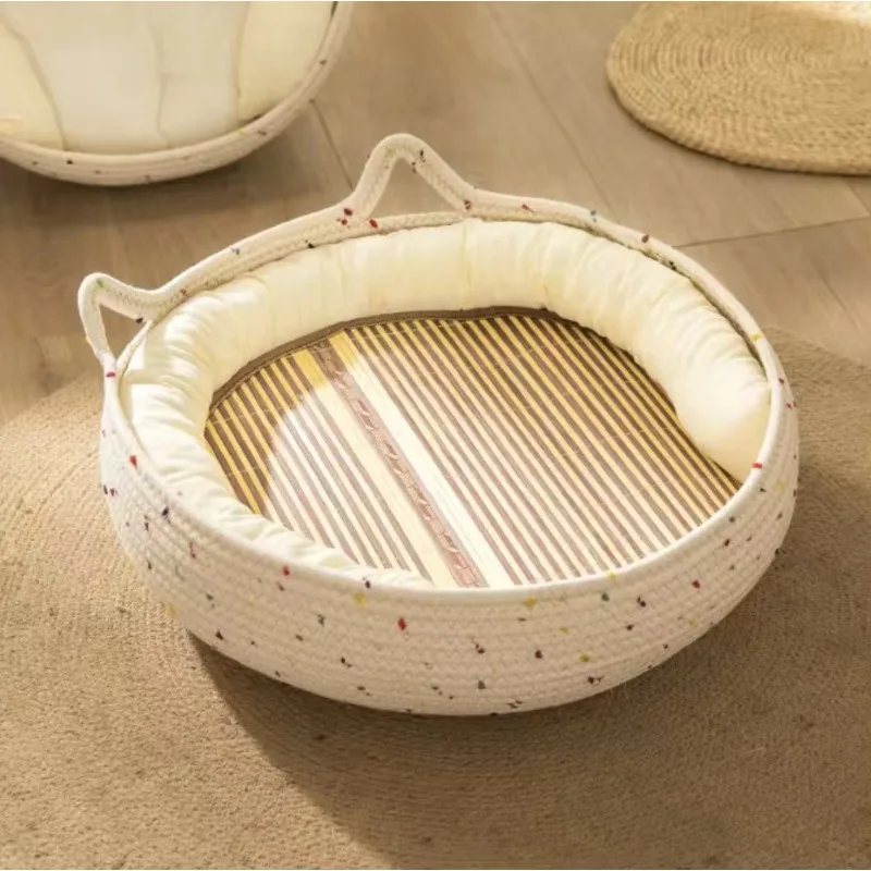 

Customized New Products Eco-Friendly Sustainable Pet Bed Woven Colorful Cotton Rope Comfortable Pet Bedding House Nest Along