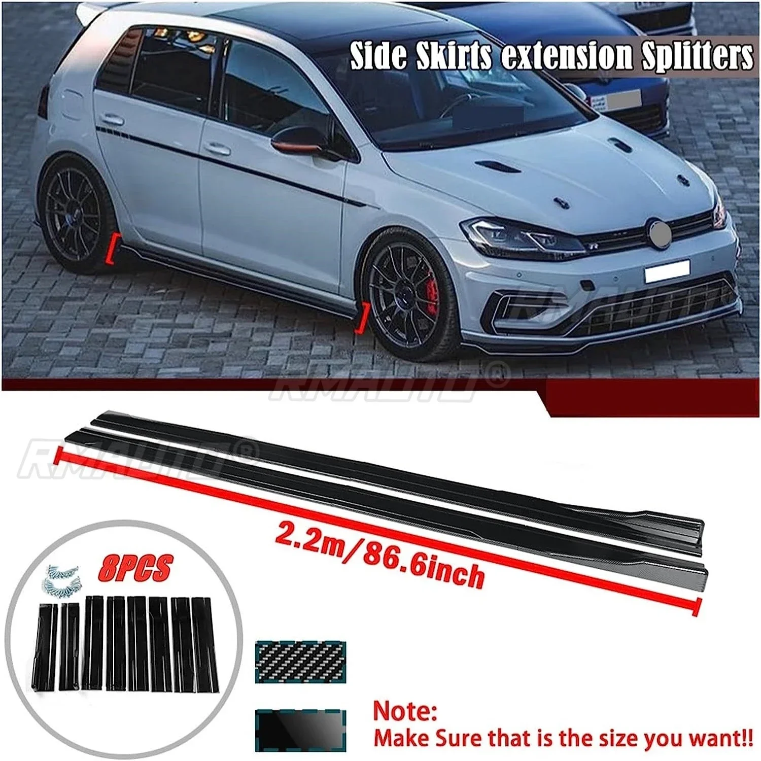 

Universal Side Skirt Extensions 8 Pieces 2.2m Car Side Skirts Winglet Splitters Lip For BMW For VW Golf For Honda For Audi