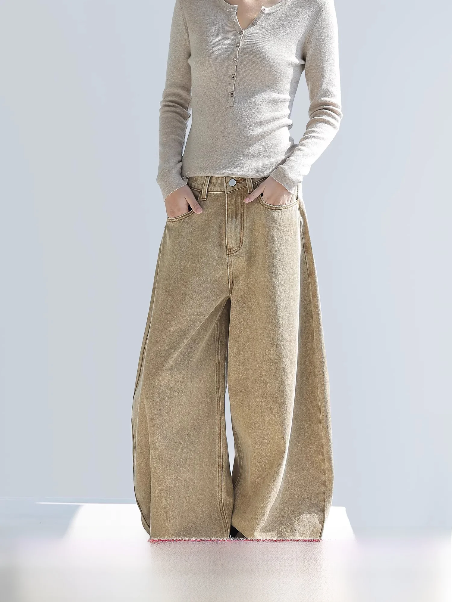 

Loose Wide Leg Denim Jeans Straight Cut Trousers for Women Pear aped Body Fit Casual Cotton Blend Waed l Waist