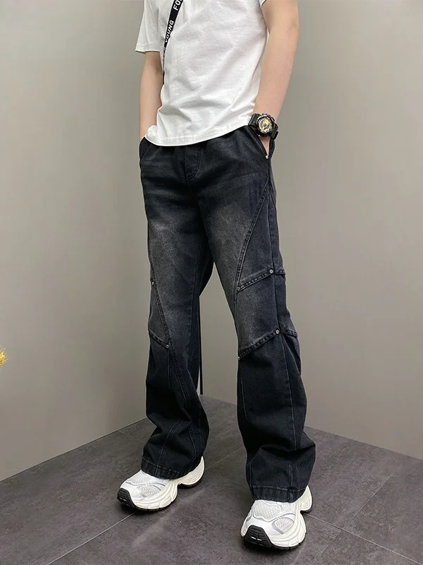 

Youth Loose Straight Leg Harem Jeans Men's Trendy Vintage Denim Button up Casual Long Trousers Fashionable City Wear