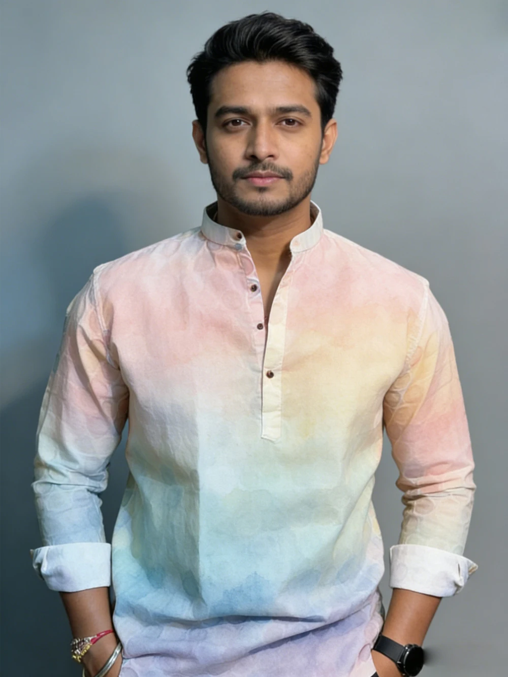 

Мужская новая льняная рубашка с длинным рукавом в этническом стиле, с принтом «расплесканный чернильный пейзаж» высокой четкости, гавайская повседневная мужская одежда