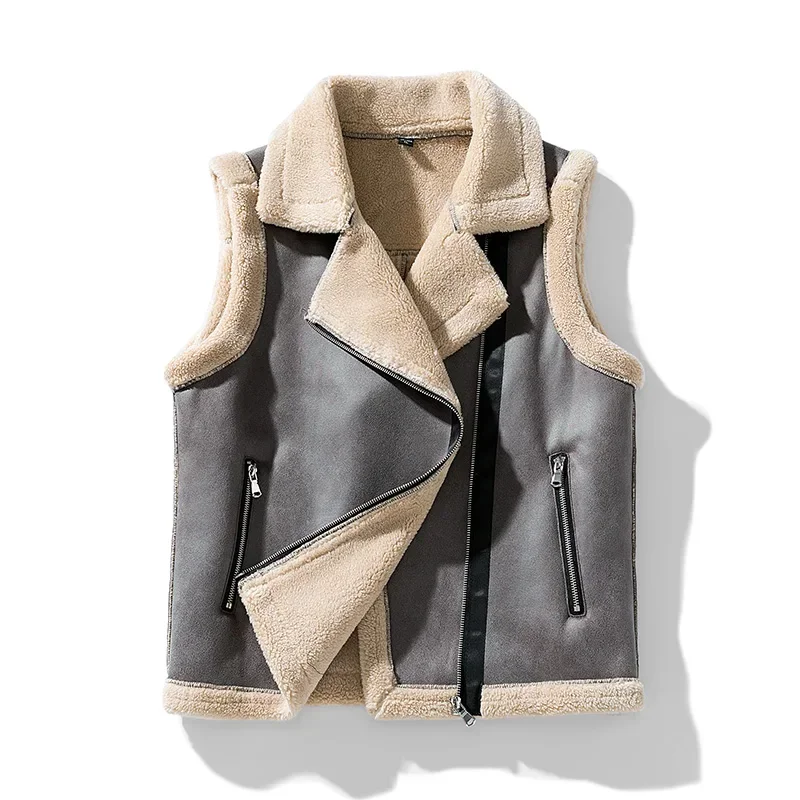 

Men Fashion Casual Thicken Gilets Winter New Lamb Wool Coat Warm Vest Male Jacket Can Be Worn On Both Sides Sleeveless Waistcoat