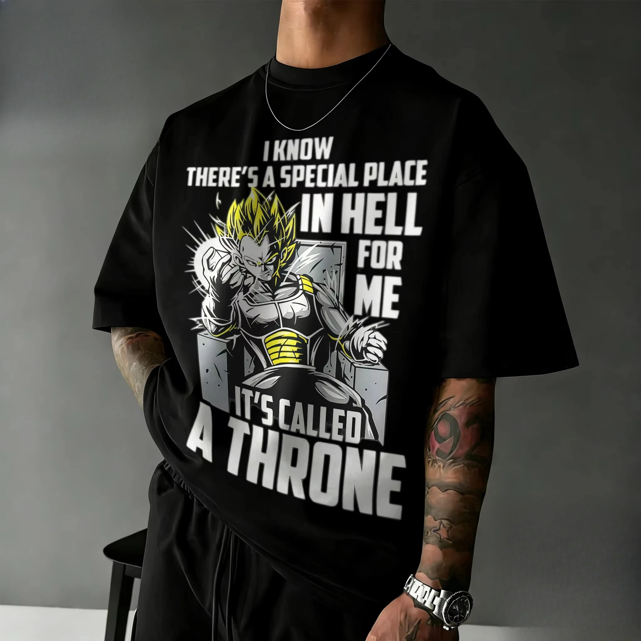 

Новинка 2026: Футболка унисекс оверсайз из хлопка с винтажным принтом Vegeta и цитатами по мотивам Dragon Ball Z для фанатов DBZ, свободный крой, аниме-топ
