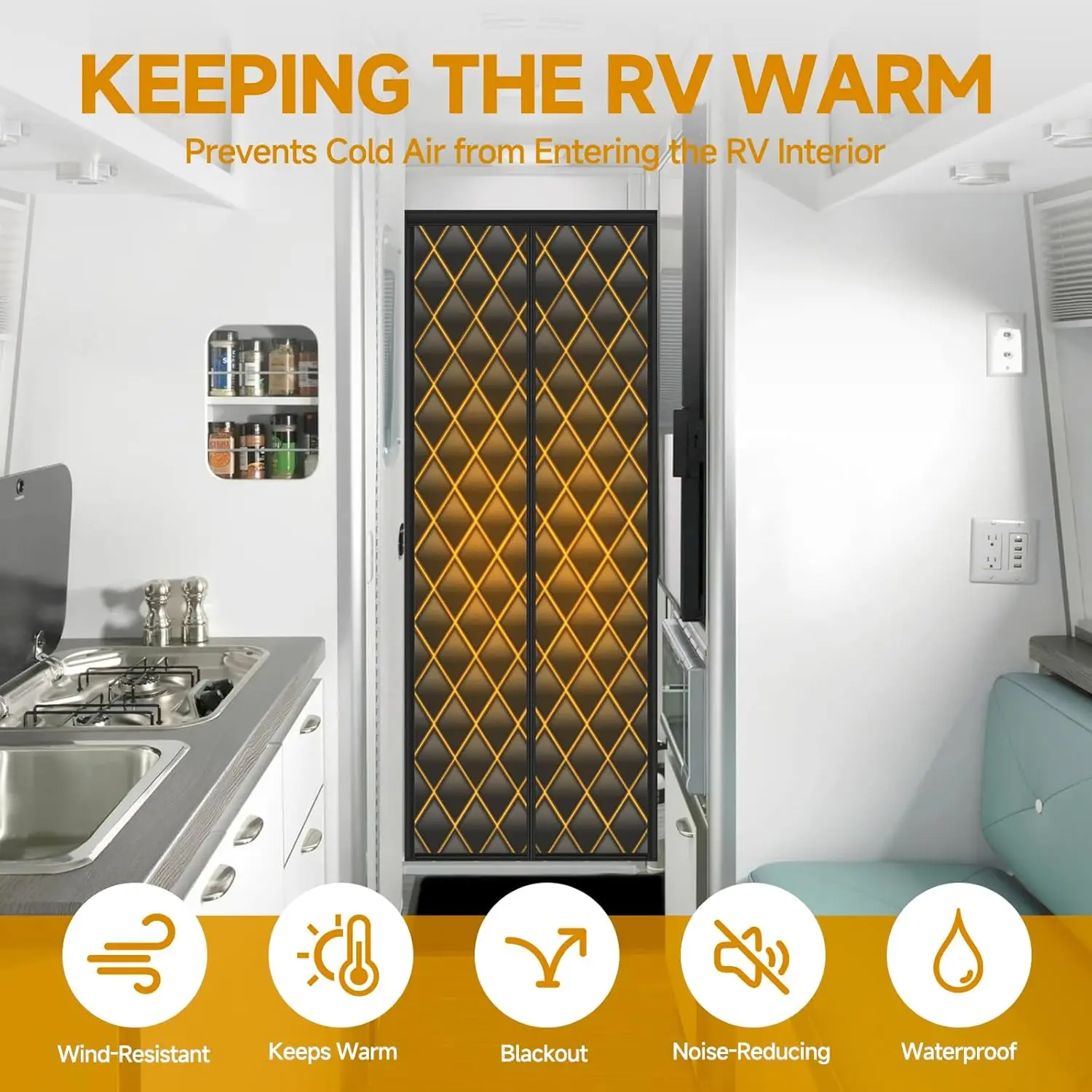 

RVs Insulated Door Cover Windproof Screen Magnetic Screen Door For RV Travel Outdoor Protection Camping Winter Caravan Keep Warm