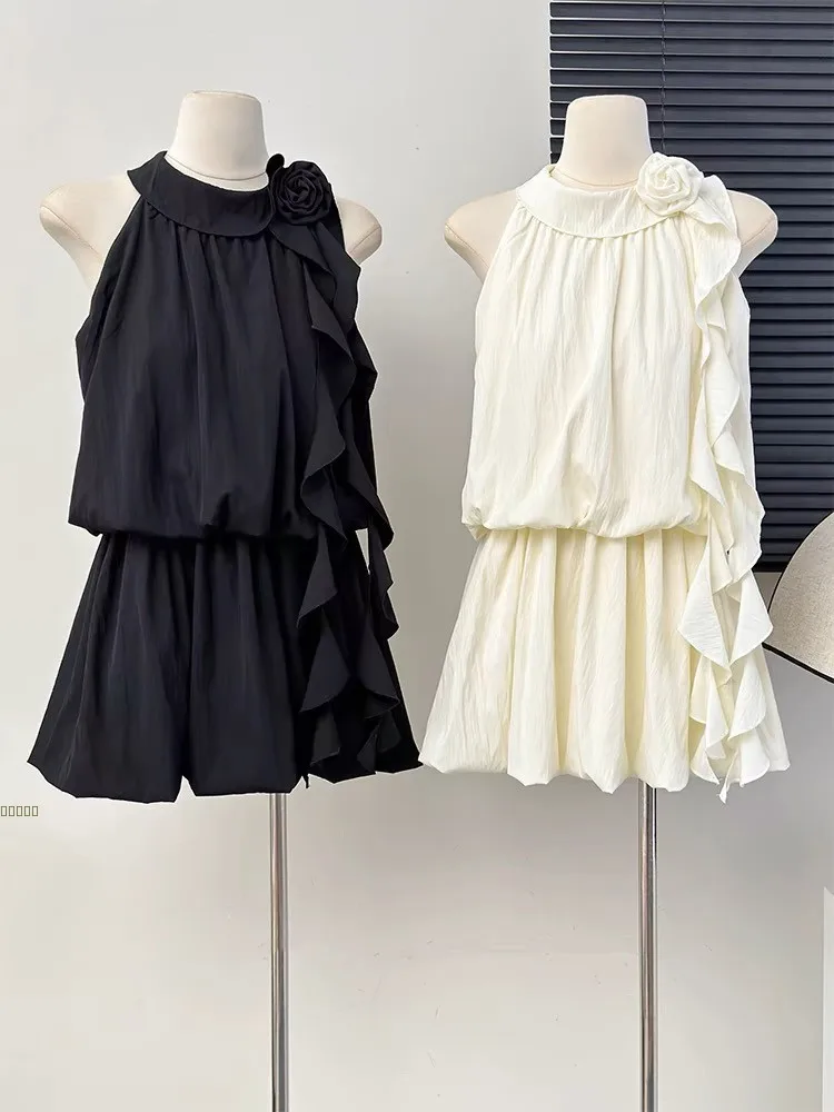 

Summer 2025 New Style Sleeveless Neck Hanging Dress Women's Elegant Beach Vacation A-Line Cake Short Skirt Korean Version Hig...