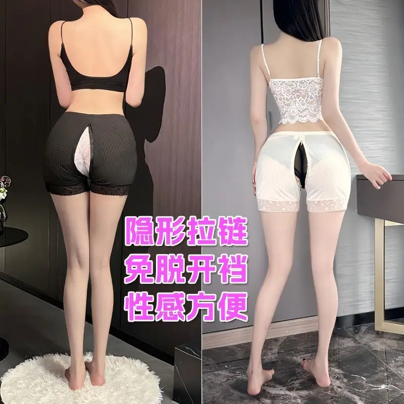 

Zipper Crotch Summer Sexy Safe Shorts Women See Through Underwears Panties