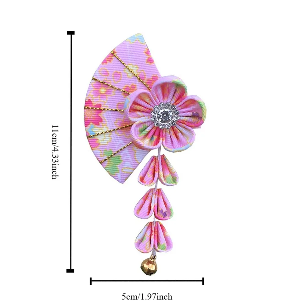 Lonceng Sederhana Kimono Sakura Jepit Rambut Bunga Sakura Rumbai Kipas Rambut Klip Kain Gadis Aksesori Rambut Foto Pro