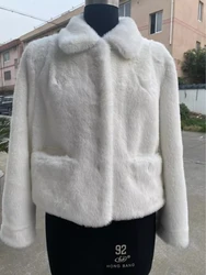 Nerazzurri Autumn Winter Short White Thick Warm Soft Faux Mink Fur Coat Women Pockets Luxury Chic Fluffy Jacket New Arrival 2022