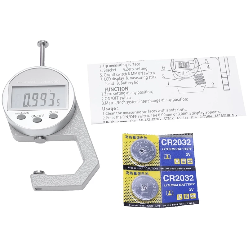 0-25.4Mm 0.01Mm Digital Display Thickness Gauge Jewel Thickness Gauge High Precision Leather Metal Shell Tester Micrometer Width