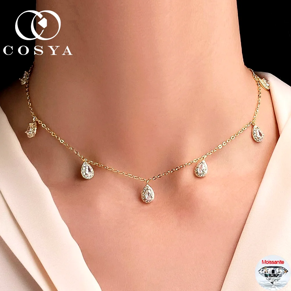 

COSYA 3*6 мм ожерелье из муассанита грушевидной огранки для женщин S925, посеребренное 18-каратное золото, лабораторный бриллиант, капля воды, кисточка, шейная цепочка, ювелирные изделия