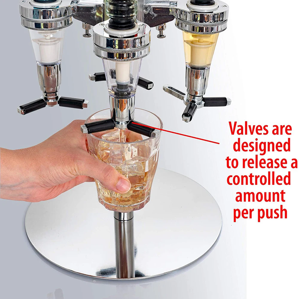 Rotatable Cocktail Shaker Stand, 4 Bottle Liquor Dispenser, Wine Rack, Beer, Alcohol, Bar, Beverage, Divider