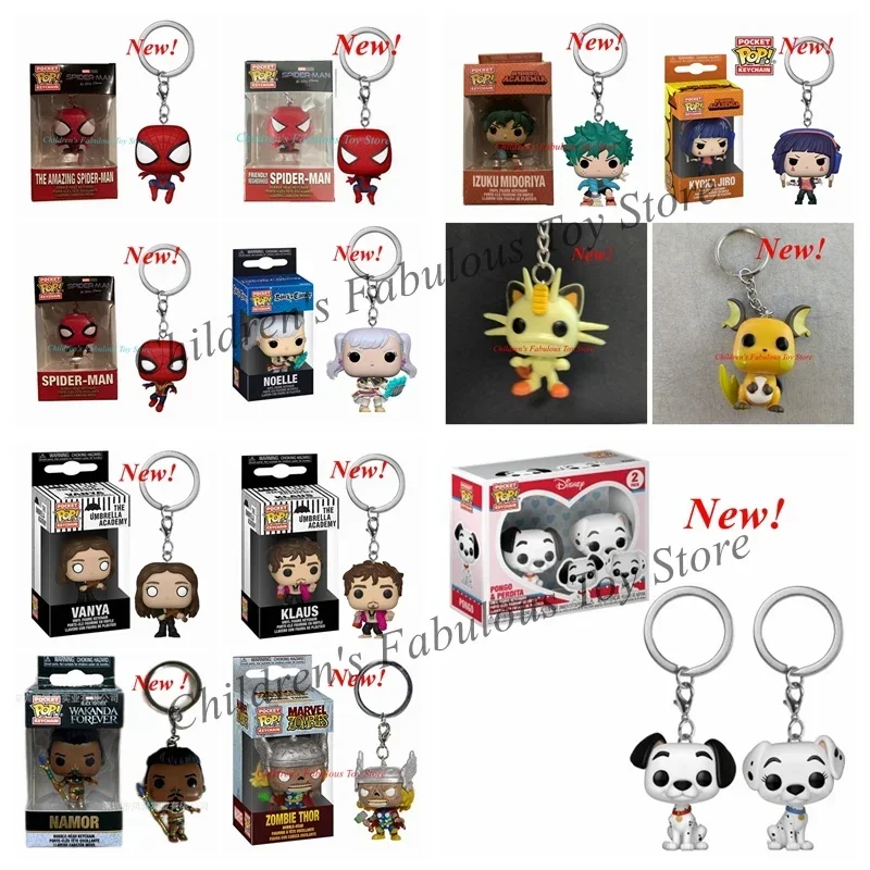 New 38 styles FUNKO Pocket Keychains Spiderman Izuko Jiro Noelle Vanya Klaus Namor Zombie Thor Pongo Keychain Action Figure Toys