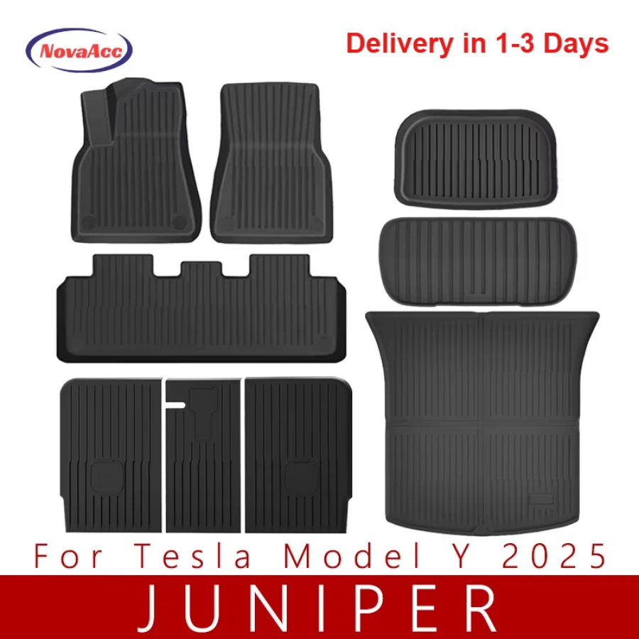 

NovaAcc Floor Mats For Tesla Model Y Juniper 2025 TPE Trunk Liners Double Layer Foot Carpets WaterProof Non-Slip Protective Pads