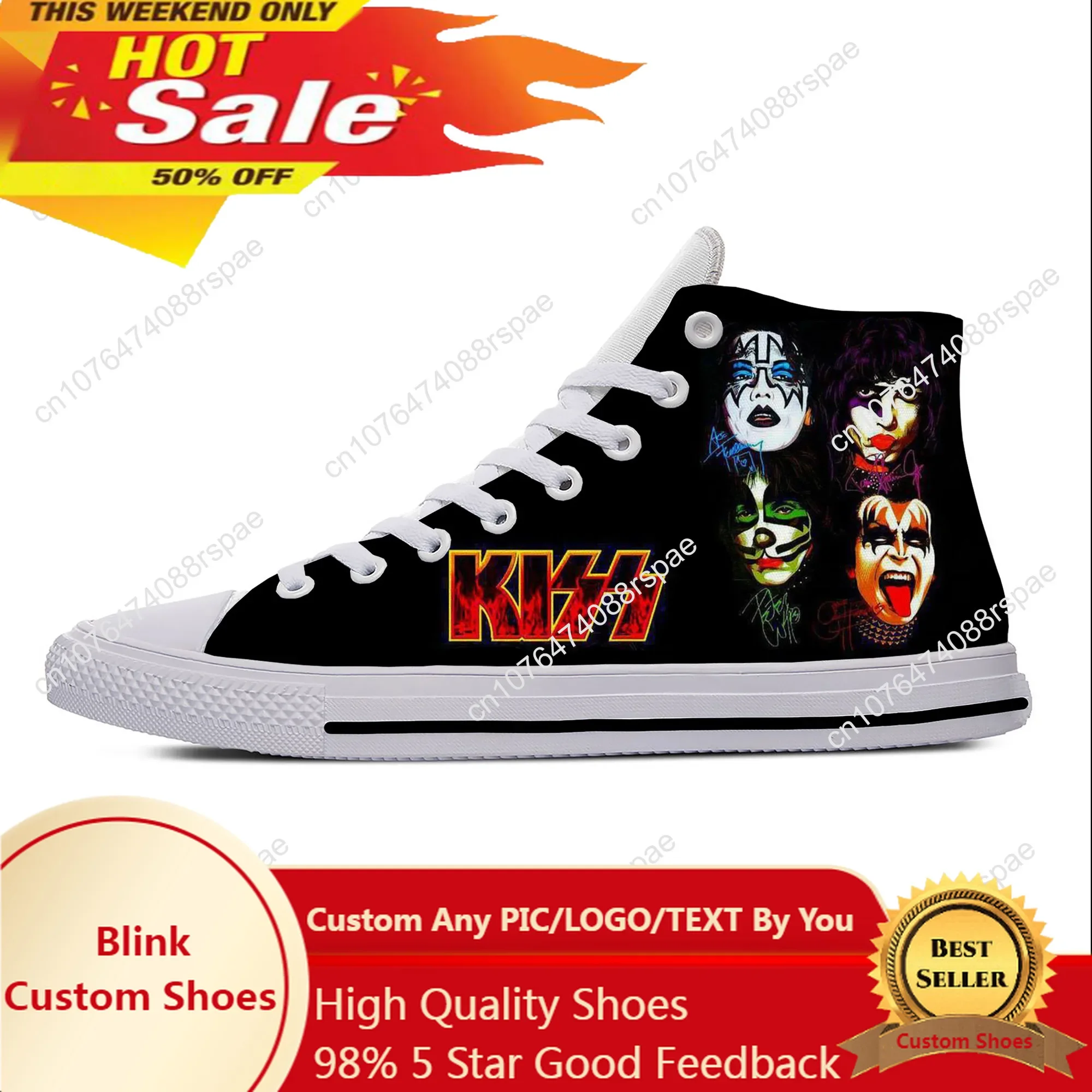 Heavy Metal Rock Band Kiss Music Fashion Funny Casual Cloth Shoes High Top Lightweight Breathable 3D Print Men Women Sneakers