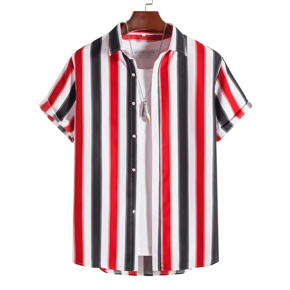 Summer Fashion Men\'s Short Sleeve Shirt Striped Print Daily Casual Commuting Wear Men\'s Oversized T-Shirt Tops Size S-5XL