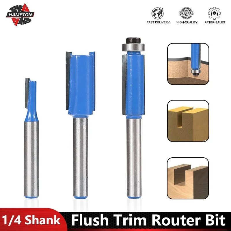 

Double Flute Straight Bit 1/4 Shank Flush Trim Router Bit Tungsten Carbide Cleaning Bottom Wood End Mill for woodworking Tool