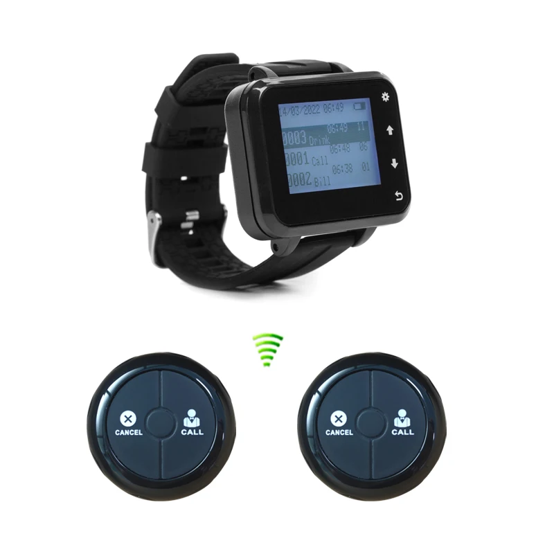 Electronic Wireless Waiter Call System 1 Wrist Pager Receiver 2pcs Table Order Vibration Bell