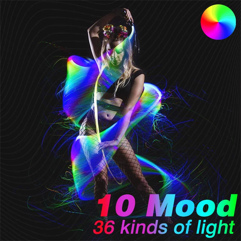 ไฟ LED ไฟเบอร์ออปติก USB ชาร์จ Disco Dance Whip 360 ° หมุนเรืองแสง Waving Luminous Light นีออนเรืองแสงลูกเทศกาลดนตรี EDM