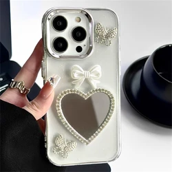 Luxury Glitter Love Heart Mirror Butterfly Epoxy Clear Phone Case For iPhone 15 Pro Max 14 13 12 11 Protective Cover 15 Pro Max
